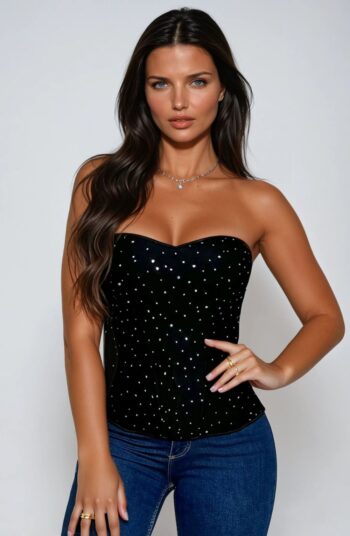 YesX YX895 Sequin Corset Black