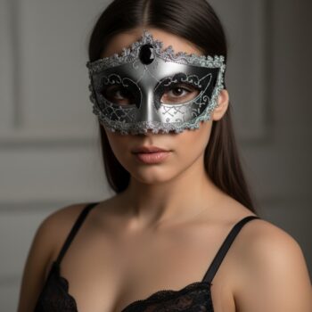 Seductive Black Diamond Gray Venetian Mask