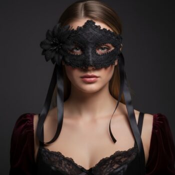Midnight Lace & Flower Black Venetian Mask