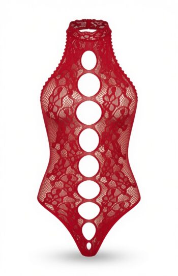 YesX YX739 Red Lace Cut-Out High Neck Bodystocking